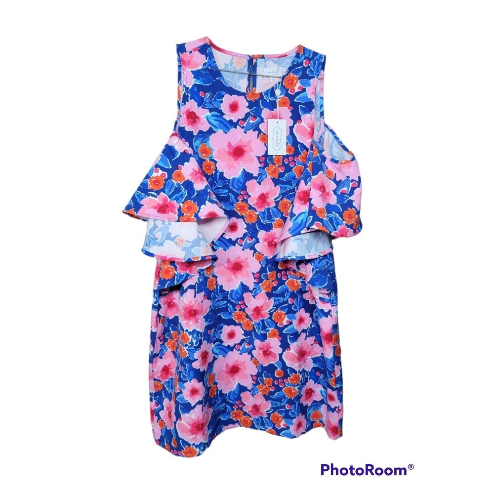 Mud Pie Women's SZ Large Birdie Spring Summer Floral Dress Ruffle Cold Shoulder